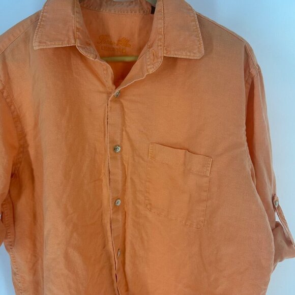Tasso Elba Island Mens Orange Linen-Blend Button-Up Shirt L 16-16.5 Roll sleeve - Picture 3 of 5